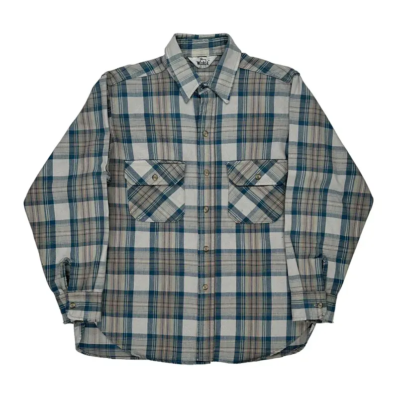Plaid Pattern Woolrich Flannel Shirt - XL Blue Cotton