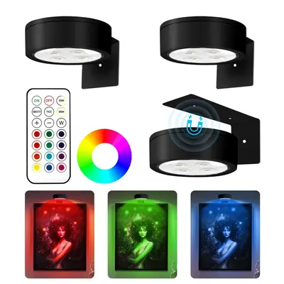 3 Pieces Magnetic LED Art Display Lights, 13 RGB Colors, for Photo Frame Artwork, Wireless Painting with Remote Control, Part...