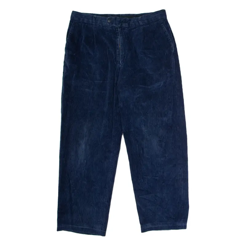 VINCI Mens Corduroy Trousers Blue Regular Straight W34 L28