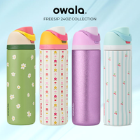 Owala Collection Water Bottle 24Oz, Pink Design, Strainless Steel Insulated, Cup with Straw, Ideal for Drinkware and Flasks