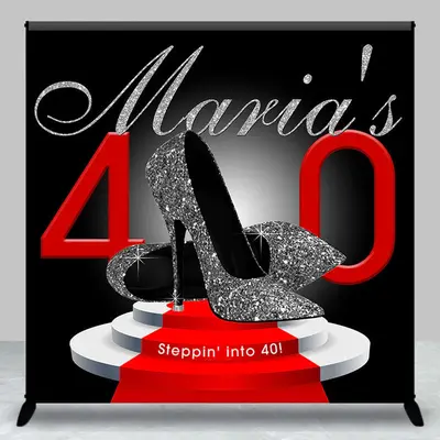 Black Silver High Heel Custom 40th Birthday Backdrop - Aperturee