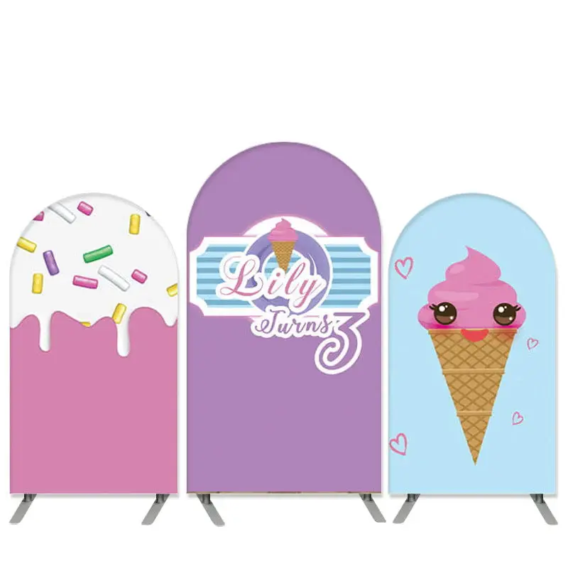 Aperturee Summer Theme Sweet Ice Cream Purple Birthday Arch Backdrop Kit | Custom Arched Covers | Diy Round Arch Backdrop | D...