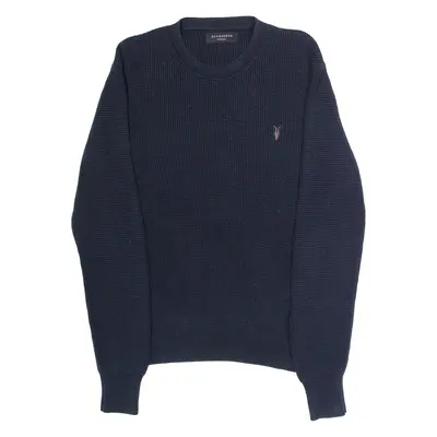 ALL SAINTS Mens Patterned Jumper Blue Crew Neck Waffle Knit M