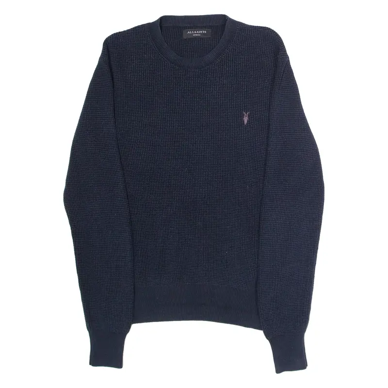 ALL SAINTS Mens Patterned Jumper Blue Crew Neck Waffle Knit M