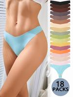 Women's Solid Color V-waist Thong, Soft Comfy Breathable Seamless Pastel Panty for Everyday Daily Wear, Women Underwear Pack,...