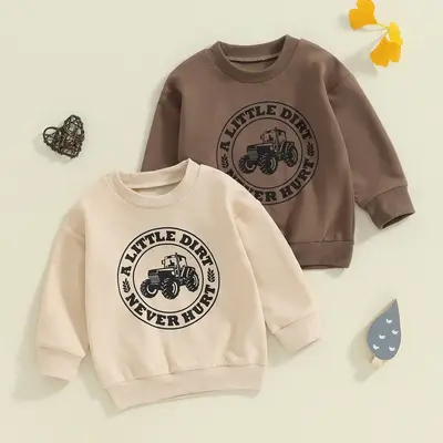 Toddler Boy Fall Clothes Long Sleeve Tractor Print Round Neck Sweatshirt Shirt Pullover Tops Farm Outfit
