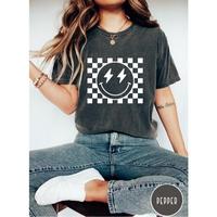 Comfort Colors Checkered Pattern Smile Face T-Shirt, Soft Cotton Crewneck Shirt for Men and Women, Gift for Him or Her, Unise...