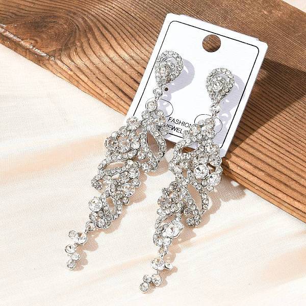 Zinc Alloy Rhinestone Tassel Stud Earring for Women