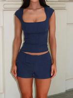 Two-piece Set Women's Striped Print   Tank Top & Shorts, Casual Sleeveless Top & Shorts for Summer, Ladies Clothes for Daily ...