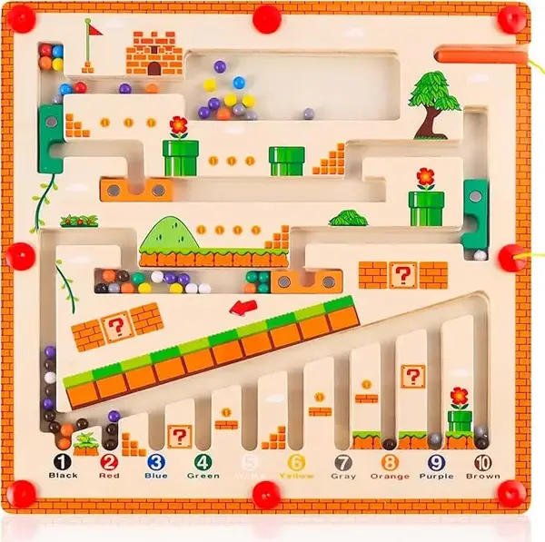 Wooden Magnetic Color and Number Maze Montessori Alphabet Matching and Counting Puzzle Board Leaning Educational Toy Blocks T...