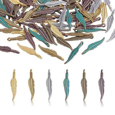 180Pcs 6 Styles Alloy Pendant Feather Pendant DIY Vintage Jewelry Accessories