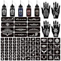 Temporary Tattoo Kits 5 Inks 102 Stencils, Henna Tattoo Kit with Mandala Stencils Semi Permanent Tattoo Markers Jagua Gel for...
