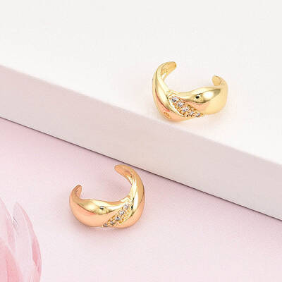 Brass Micro Pave Clear Cubic Zirconia Cuff Earrings