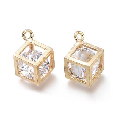 Hollow Brass Micro Clear Cubic Zirconia Charms