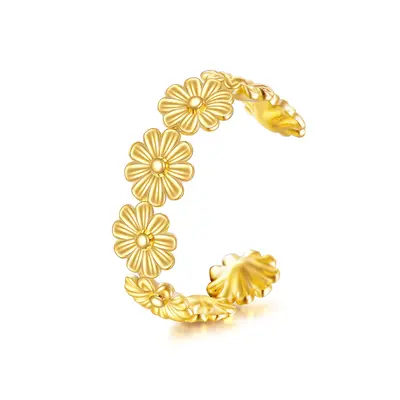 14K Gold Daisy Single Cuff Earrings