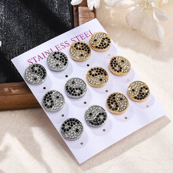 304 Stainless Steel Rhinestone Stud Earrings