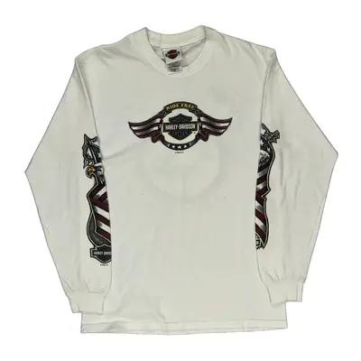 Kauai Harley Davidson Graphic Long Sleeve T-Shirt - Medium White Cotton