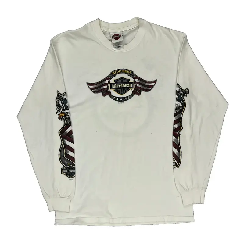 Kauai Harley Davidson Graphic Long Sleeve T-Shirt - Medium White Cotton