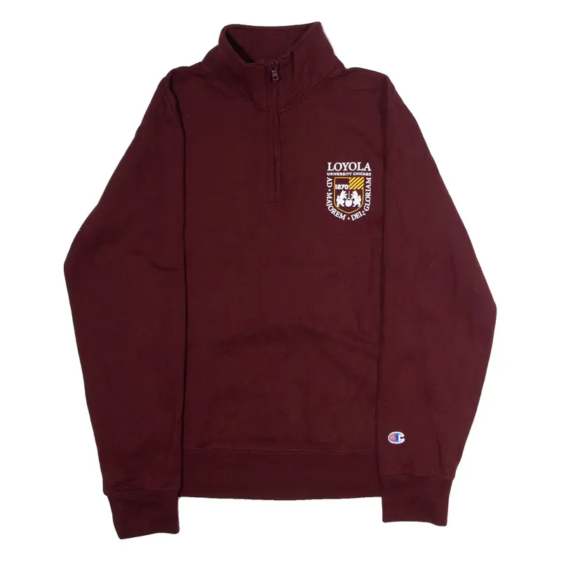 CHAMPION Loyola University Chicago Mens Sweatshirt Maroon 1/4 Zip USA S