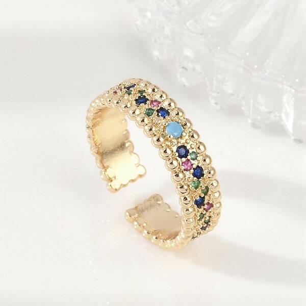 Brass Micro Pave Cubic Zirconia Cuff Rings for Women