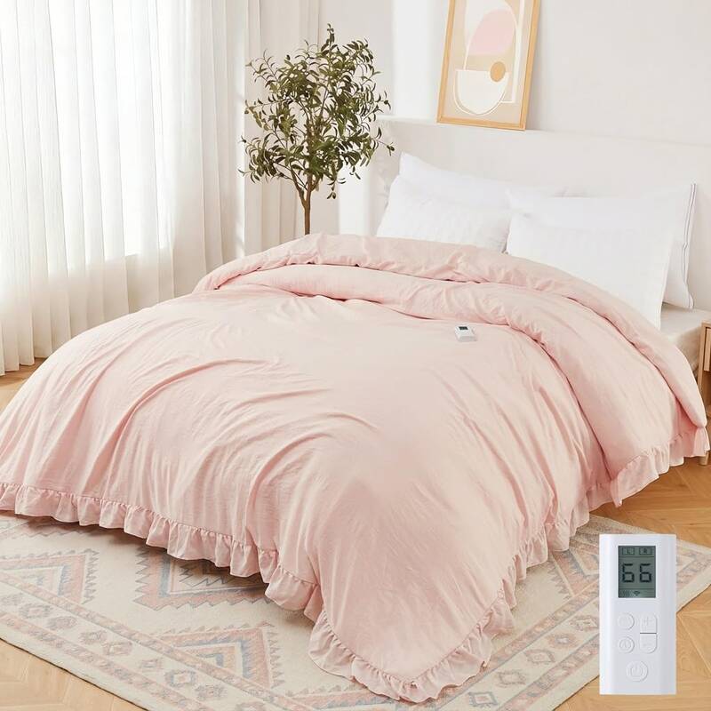 Garvee Heated Comforter Blanket King Size, Ruffle Electric Quilt with Wireless LCD Controller, Fast Heating & Overheat Protec...