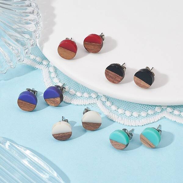 Resin & Wood Stud Earrings