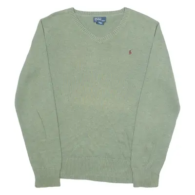 POLO RALPH LAUREN Boys Jumper Green V-Neck Tight Knit XL