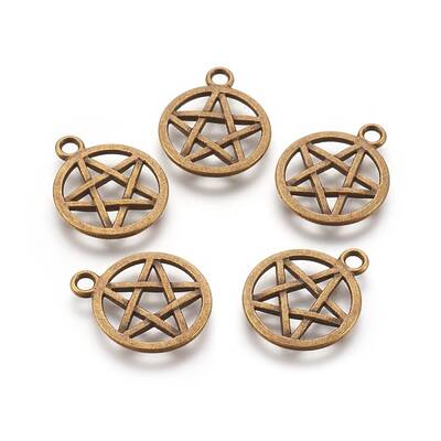 Tibetan Style Alloy Flat Round with Star Pendants