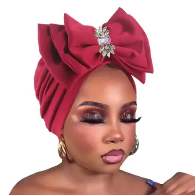 Women's Sweet Turban Cap with Multi Layer Bow Tie African Lady Head Wraps Bonnet