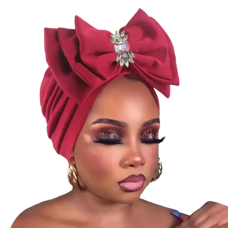 Women's Sweet Turban Cap with Multi Layer Bow Tie African Lady Head Wraps Bonnet