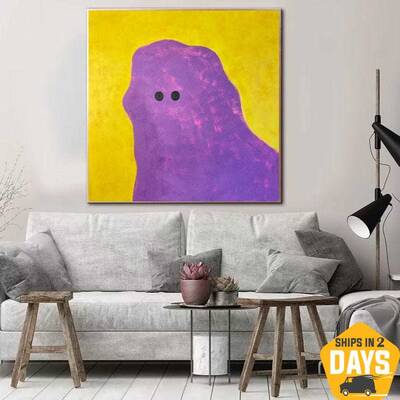 Large Abstract Colorful Ghost Paintings On Canvas Original Textured Oil Painting Minimalist Wall Decor | PURPLE GHOST 40"...