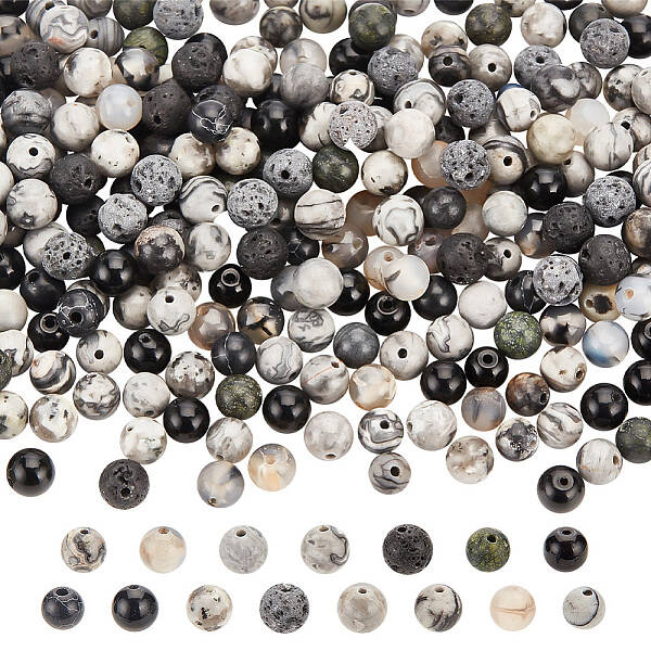 300Pcs 15 Styles Natural & Synthetic Mixed Gemstone Round Beads