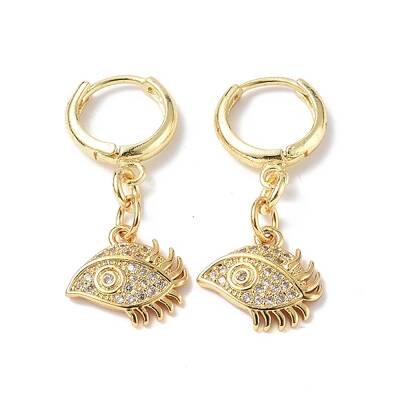 Clear Cubic Zirconia Eye Dangle Hoop Earrings