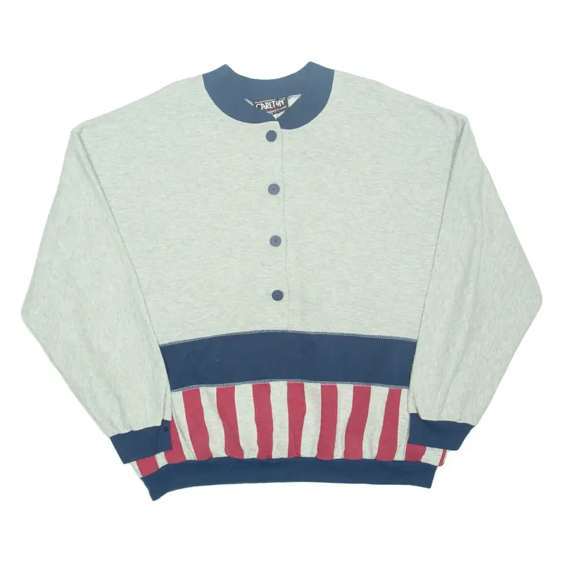 CARLTON FASHIONS Mens Sweatshirt Grey Button Neck USA XL