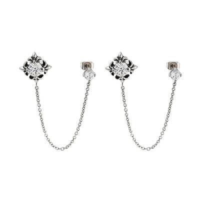 Flower 316 Surgical Stainless Steel Pave Clear Cubic Zirconia Dangle Chains Stud Earrings