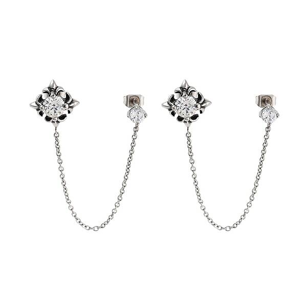 Flower 316 Surgical Stainless Steel Pave Clear Cubic Zirconia Dangle Chains Stud Earrings