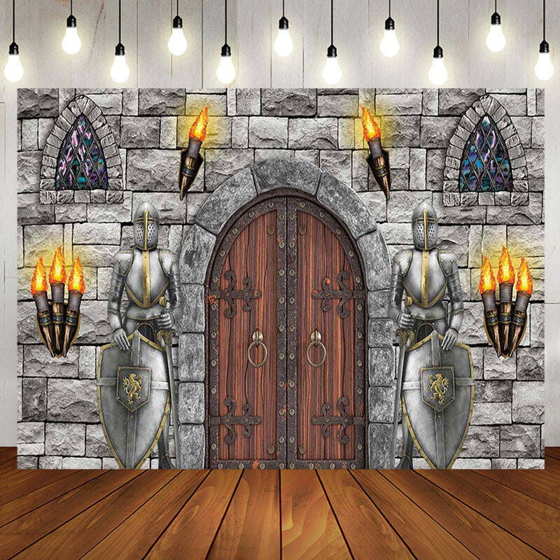 Aperturee Silver Masonry City Wall Knight Birthday Backdrop - Aperturee