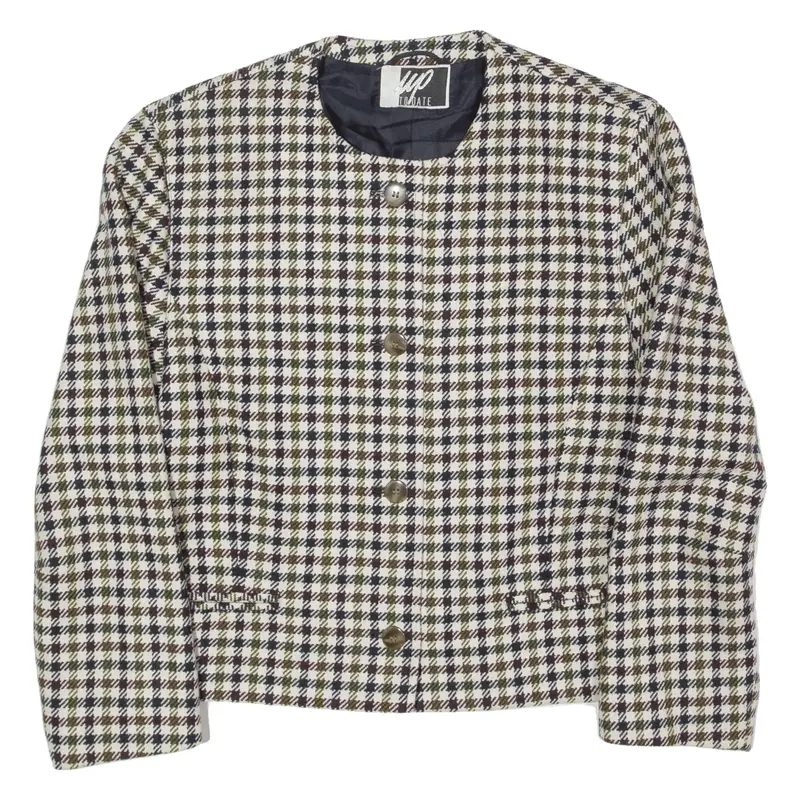 UP TO DATE Blazer Jacket Cream Wool Check Womens S