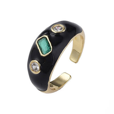 Cubic Zirconia Open Cuff Ring with Enamel