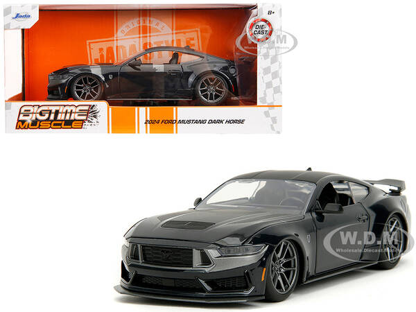 2024 Ford Mustang Dark House Black Metallic with Matt Black Hood and Top Bigtime Muscle Series 1/24 Diecast Model Car by Jada