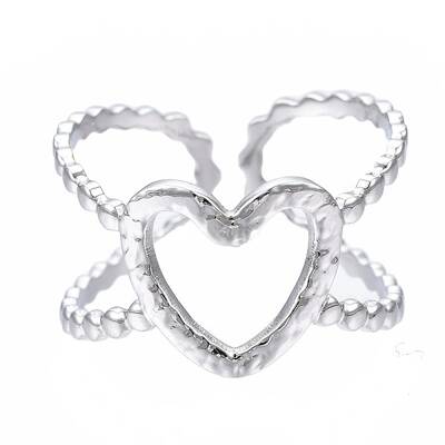 Non-Tarnish 304 Stainless Steel Heart Open Cuff Ring