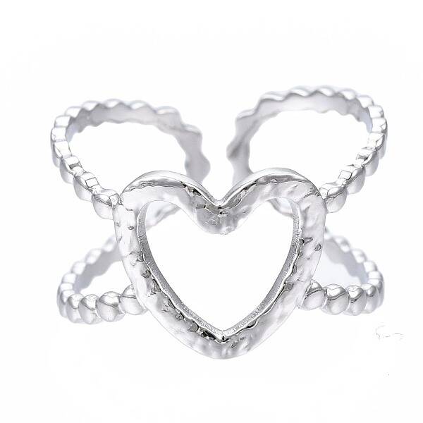 Non-Tarnish 304 Stainless Steel Heart Open Cuff Ring