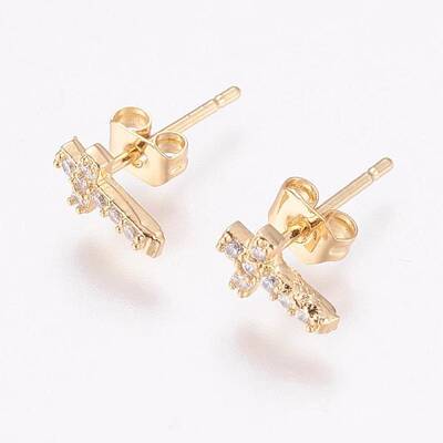 Brass Micro Pave Cubic Zirconia Stud Earrings