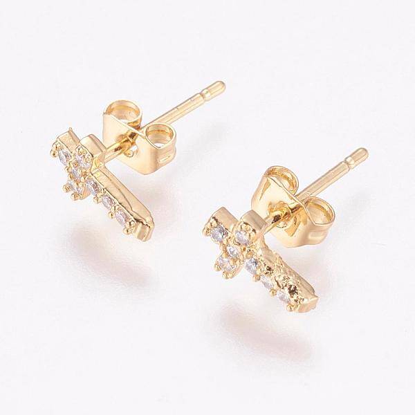 Brass Micro Pave Cubic Zirconia Stud Earrings