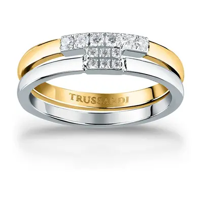 Trussardi Bellissimo Anello In Acciaio Bicolore Con Zirconi T-Logo Tjaxc41 - Circuito: 54 Mm