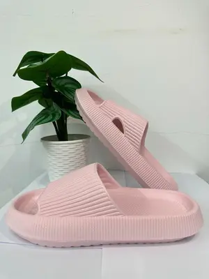 Summer 2024 Women's Casual Plain Hollow Out Design Slippers, Comfortable Soft Slippers For Indoor Outdoor Wear, Chunky Platfo...