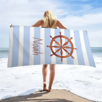 Rudder Anchor Sailing Style Stripe Custom Beach Towel - Aperturee