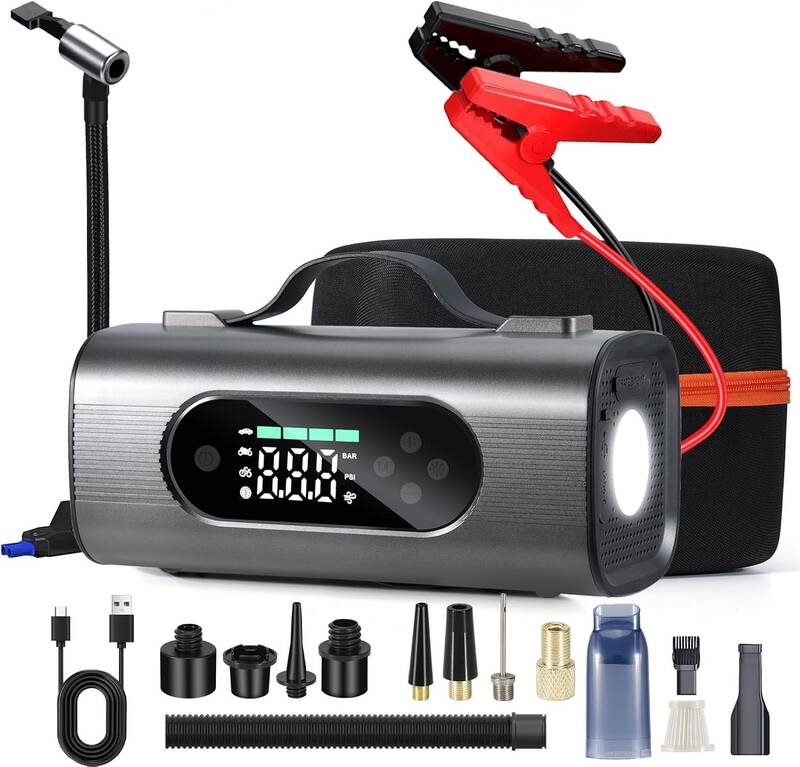 8-in-1 Portable Car Battery Starter with Air Compressor and Wireless Car Vacuum Cleaner – All-in-One Emergency Auto accesso...
