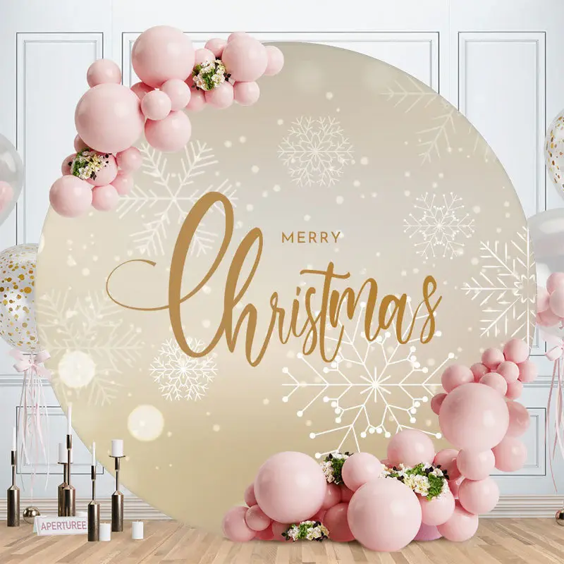 White Snowflake Round Gold Christmas Backdorp - Aperturee
