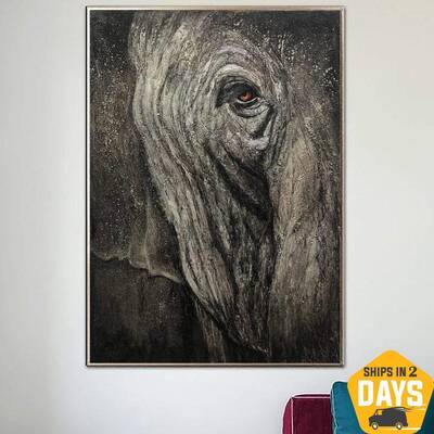 Large Gray Elephant Paintings On Canvas Original Animal Painting Expressionist Art Animal Painting | GRAY GIANT 40"x30&q...